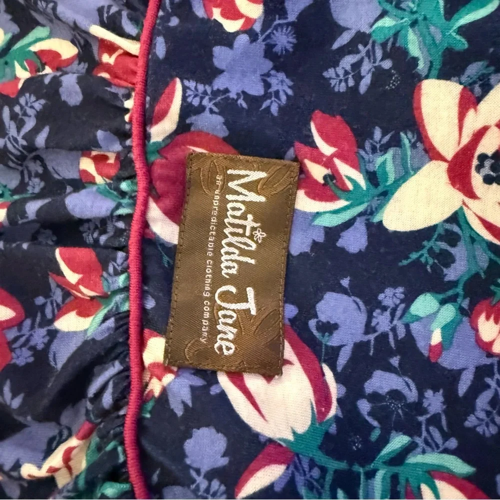 Matilda Jane‎ Girls Floral Ruffle Pajama Set Cream Pink Navy Size 8 Loungewear